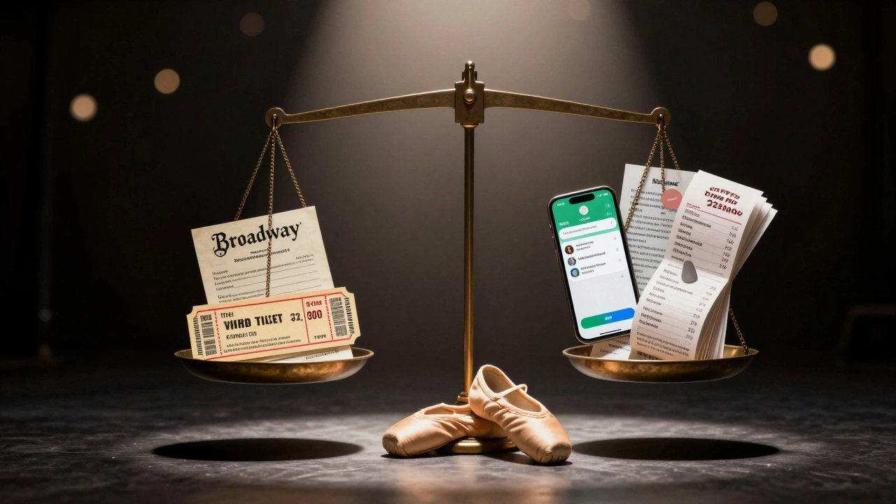 Balance scale comparing Broadway income to side gig expenses