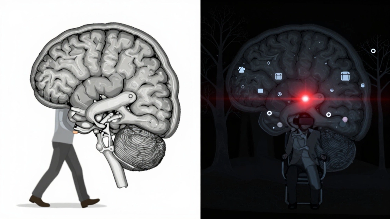 Side-by-side brain scans showing normal versus reduced hippocampal activity from VR use.