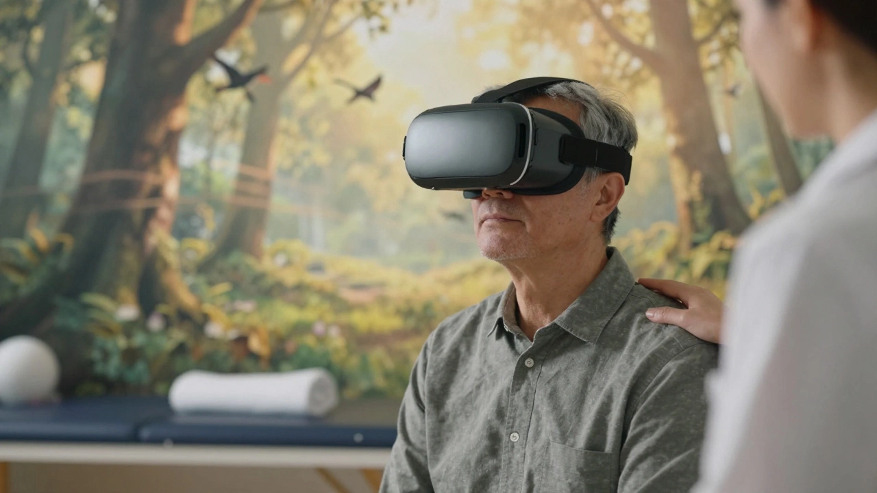 A veteran experiences calming virtual nature during therapy for PTSD.