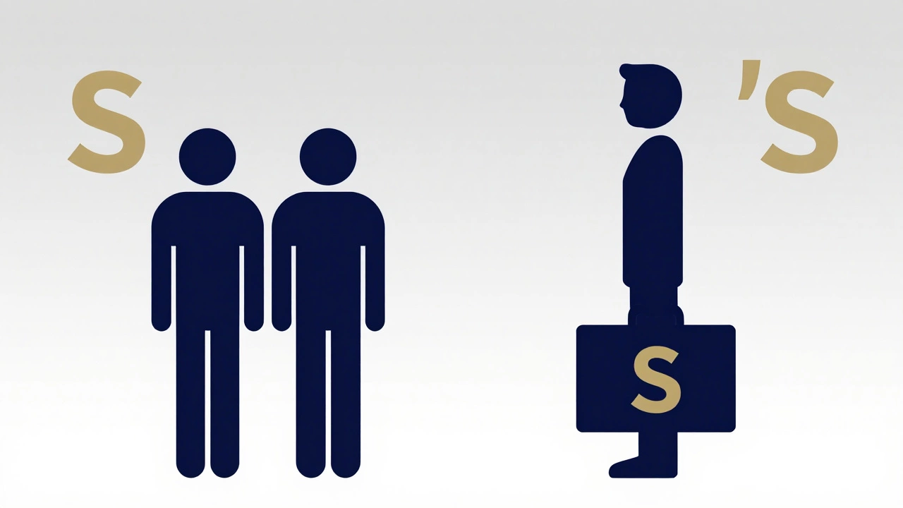 Vector illustration contrasting plural groups versus singular possession
