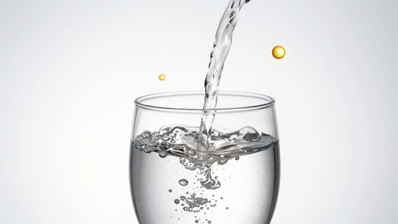 Glass of water with abstract glowing flavor molecules