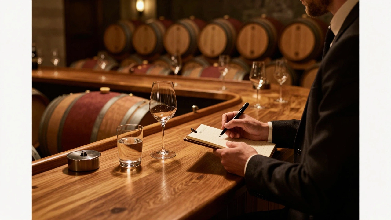 Person preparing to take notes at a wine tasting bar