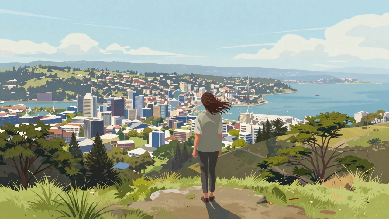 View from the top of Mount Victoria overlooking the Wellington city and harbor